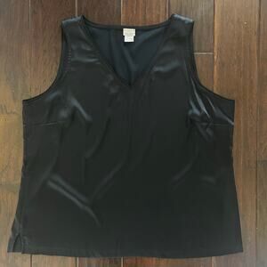 Chico's Black Sleeveless Soft flowy V-neck Tank top classic mesh border sz3 (XL)